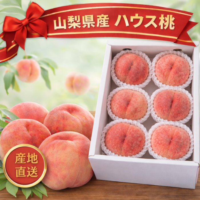 山梨県産 ハウス桃 化粧箱入り JAフルーツやまなし協賛店 YUM NOSH 温室桃 高級フルーツ 贈答用