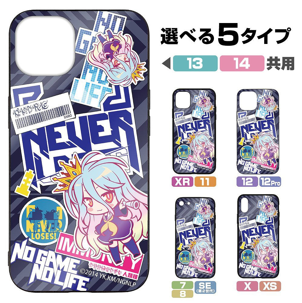 ノーゲーム・ノーライフ 「白」ステッカー風 強化ガラスiPhoneケース 13・14共用 【01/24頃入荷】