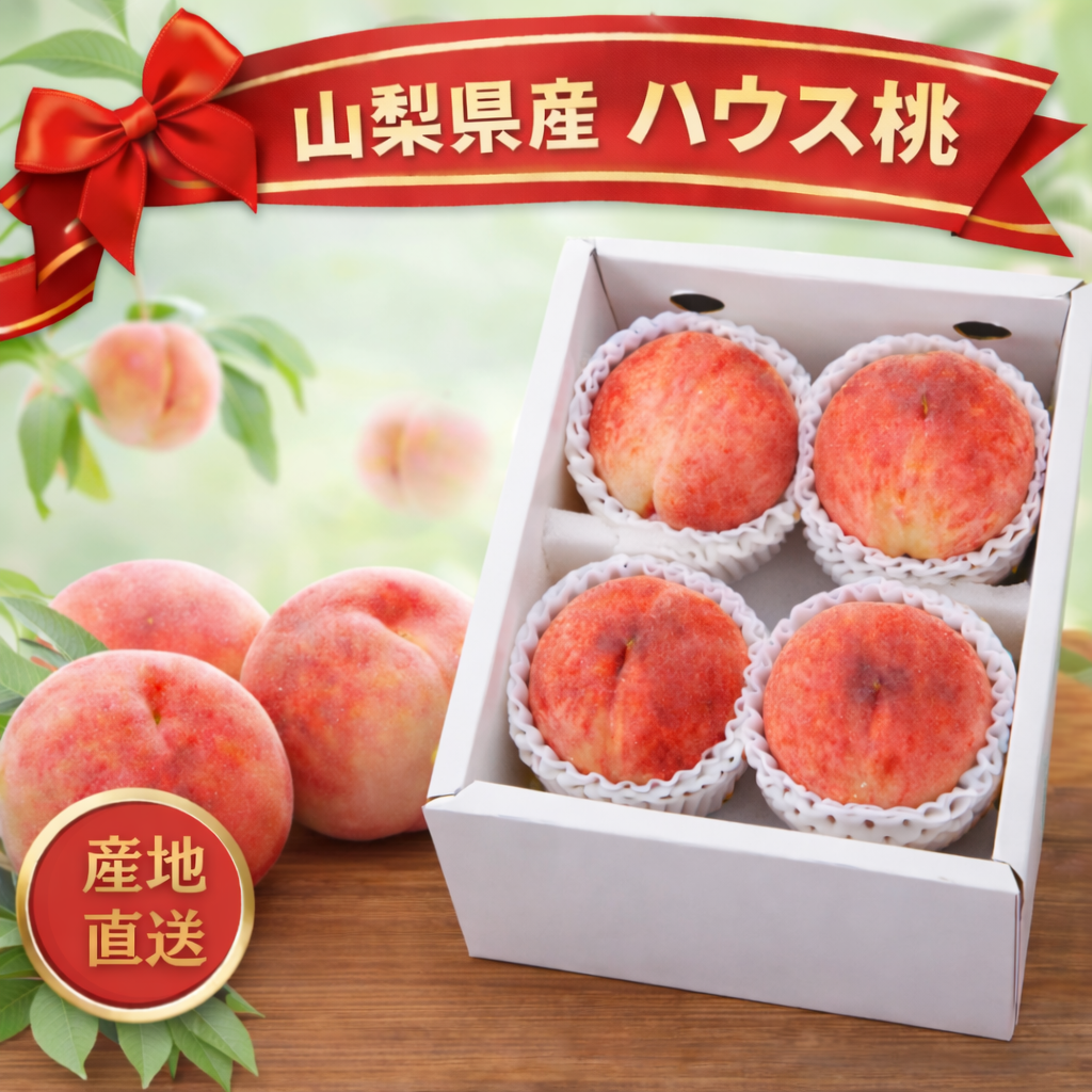 山梨県産 ハウス桃 化粧箱入り JAフルーツやまなし協賛店 YUM NOSH 温室桃 高級フルーツ 贈答用