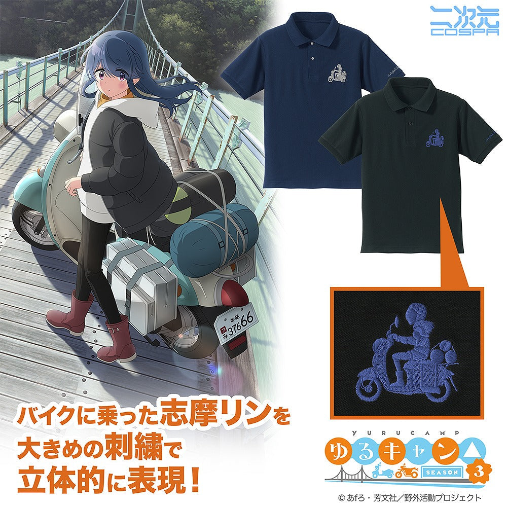 『ゆるキャン△ SEASON３』 バイク志摩リン ワンポイント刺繍ポロシャツ INDIGO L  【03/24頃入荷】